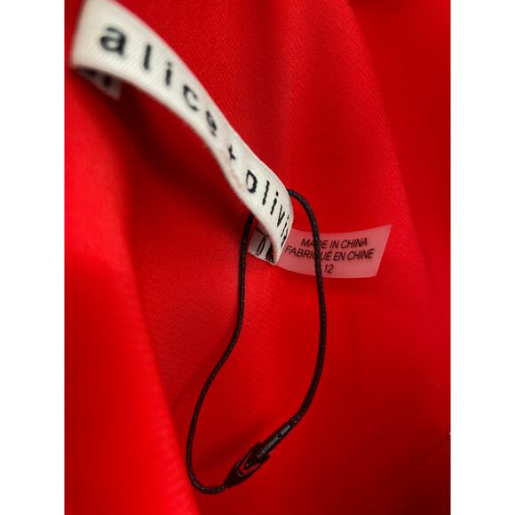 Alice + Olivia Gale Deep V-Neck Sleeveless Wide Leg Red Crepe Jumpsuit Size 12 - Picture 9 of 9